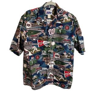 NLB Washington Nationals Print  Reyn‎ Spooner Men's Hawaiian Camp Shirt L